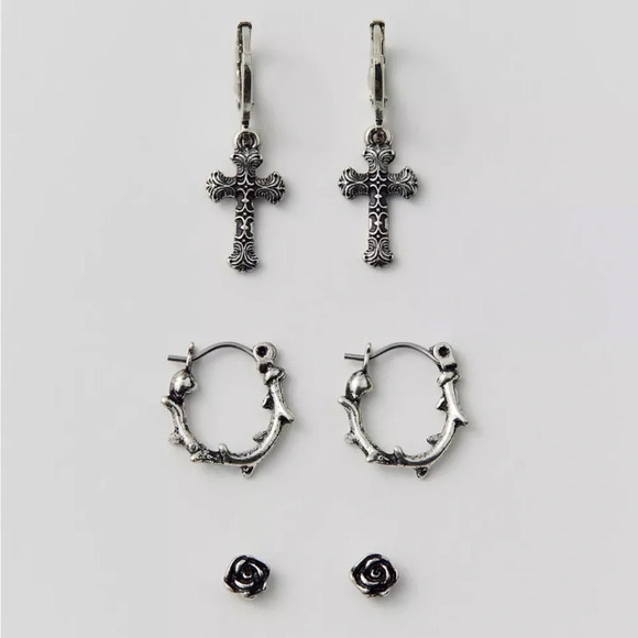 Urban Outfitters Jewelry - UO Cross & Thorn Hoop Earring Set, NWT